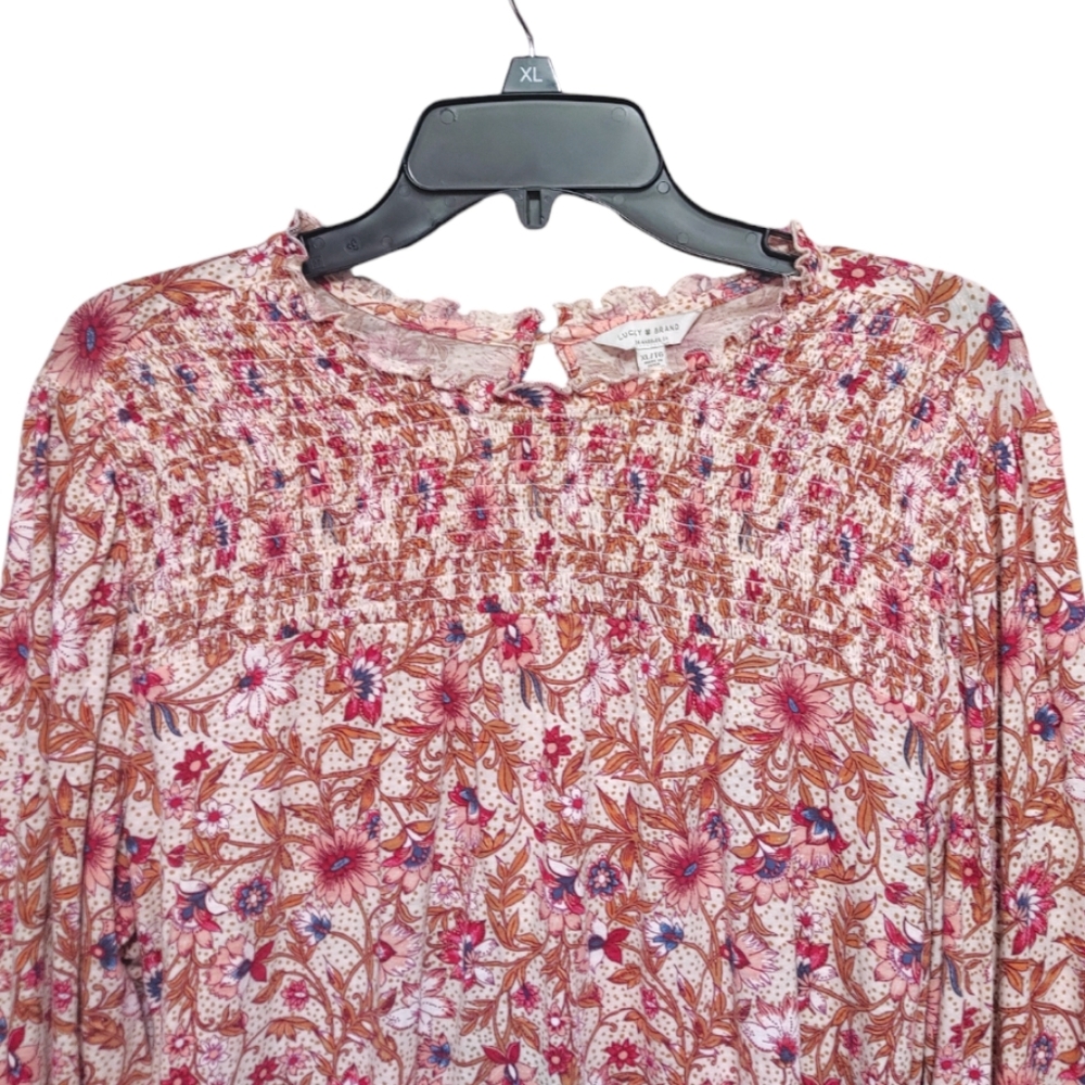 Lucky Brand Pink Floral Stretch Boho Style Peasant Top Women's Size Extra Large - Picture 4 of 7